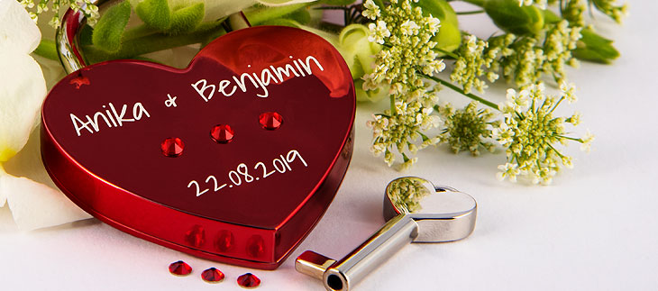 Liebesschloss-Designer Herzschloss rot mit Kristallen von Swarovski